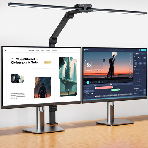 Schreibtischlampe LED Doppelkopf klemmbar 24W dimmbar 80cm