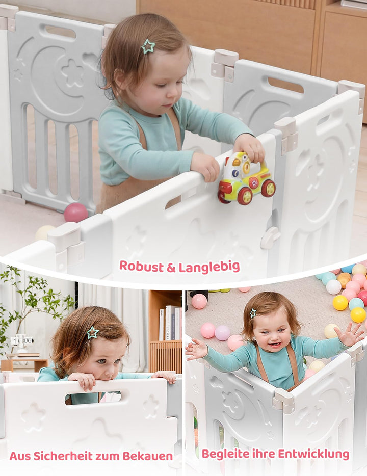 Laufstall Baby faltbar 150x150cm Kunststoff mit Tür 14 Paneele - Bild 9
