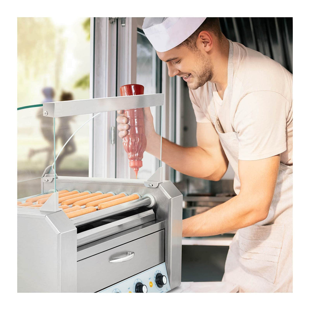 Hot-Dog-Grill Edelstahl 9 Rollen 2 Heizzonen Wärmeschublade 1850W - Bild 4