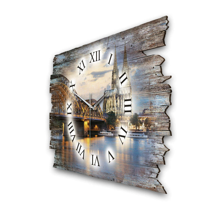 Wanduhr Köln Skyline Echtholz 40x27cm lautlos Funkuhrwerk - Bild 2