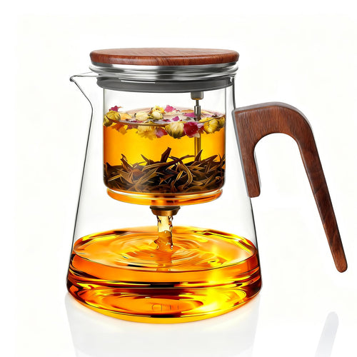 Teekanne Glas mit Magnetventil 800ml Walnussholz Lostee