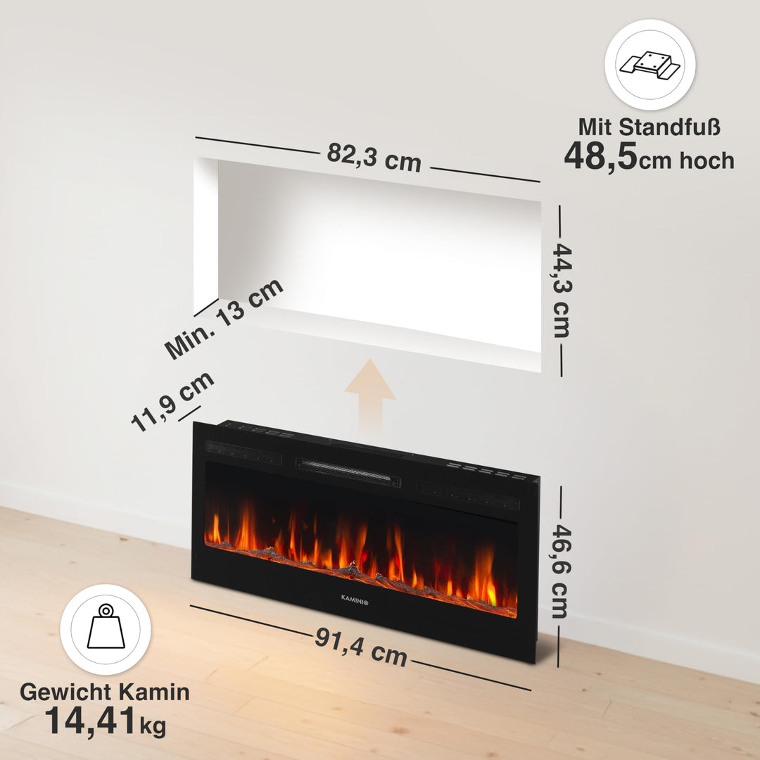 Elektrokamin 3-in-1 Stand Wand Einbau 1800W 12 Flammenfarben 3D-Effekt - Bild 6