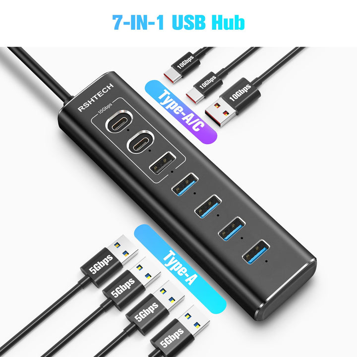 USB-Hub 7-Port mit Netzteil, Einzelschalter, 10 Gbps, Aluminium - Bild 3