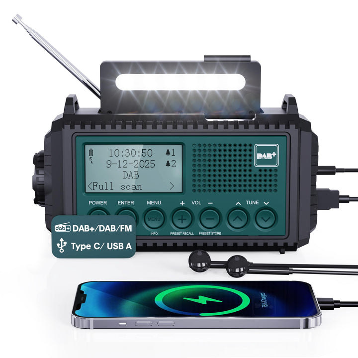 Kurbelradio DAB+ UKW mit 5000mAh Akku, SOS-Alarm &amp; Taschenlampe