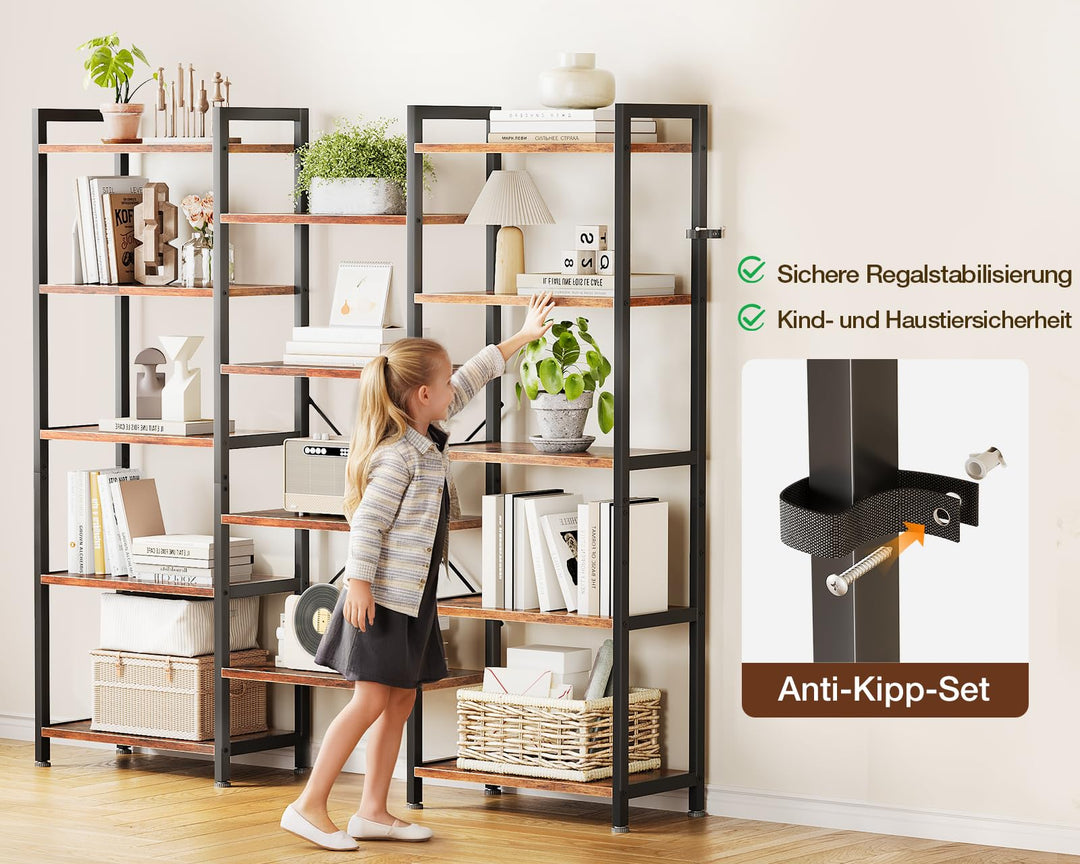 Bücherregal Industrie Stahl Spanplatte 5 Ebenen 145x126cm Braun