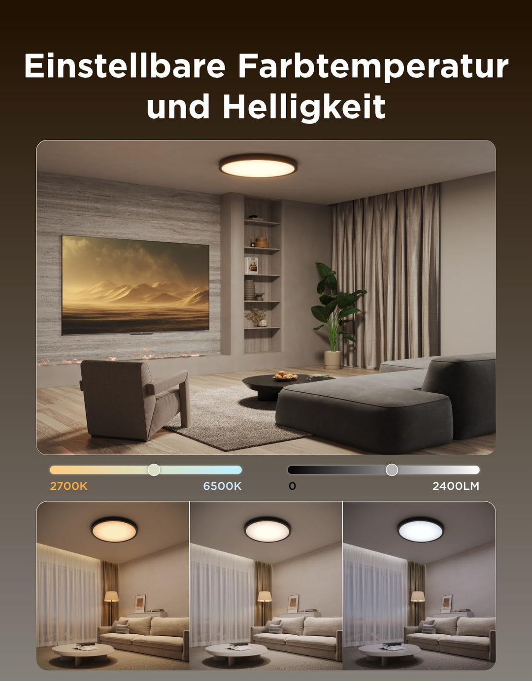 Smart LED Deckenleuchte RGBIC dimmbar 24W 2400lm Ø30cm - Bild 5