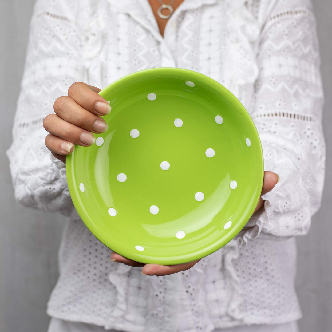 Keramik Suppenteller 18.5 cm Grün-Weiss Polka Dots handgemacht - Bild 4