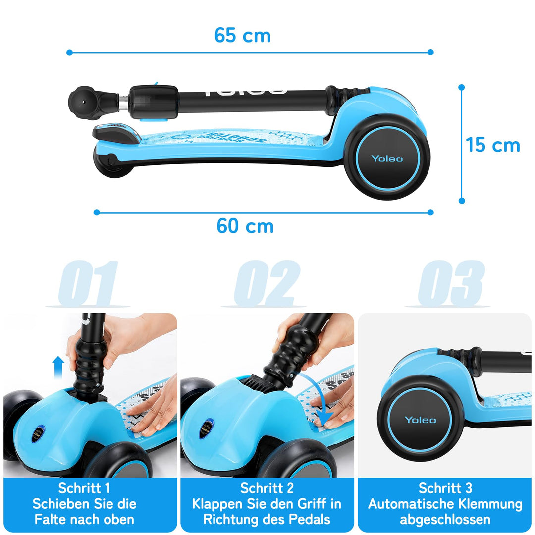 Dreirad-Scooter Kinder faltbar höhenverstellbar 58–82 cm ab 3 Jahre - Bild 6