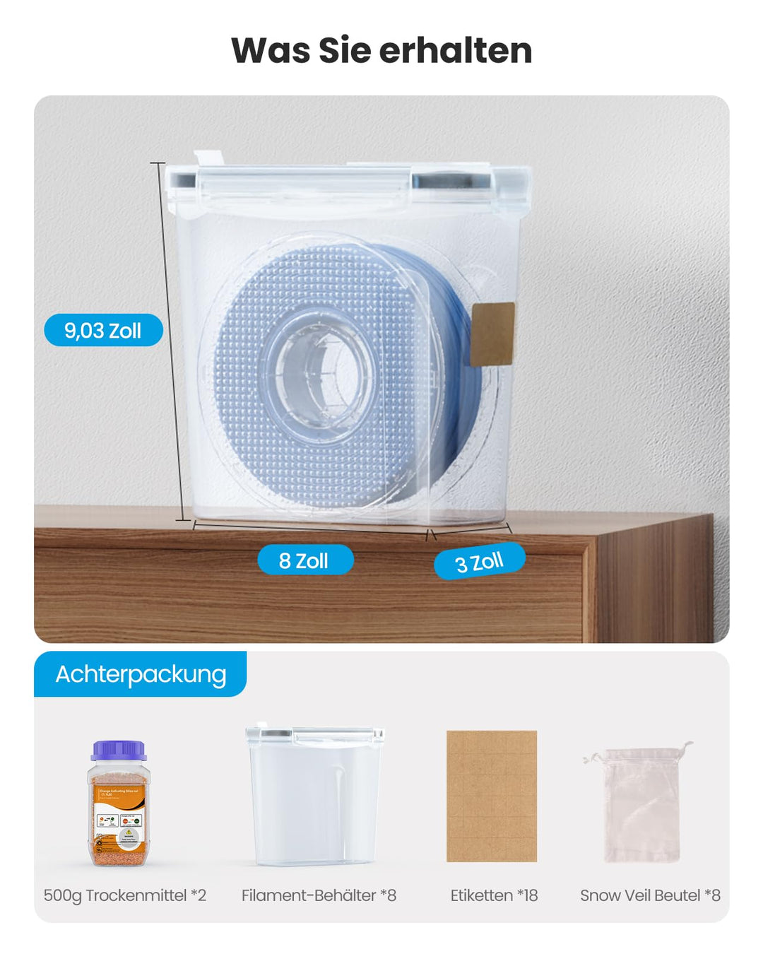 Filament Aufbewahrungsbox 4L wasser- und staubdicht 8er-Set mit Trockenmittel - Bild 5