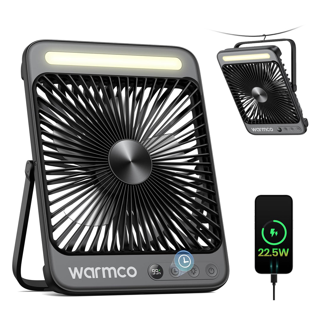 Campingventilator 20000mAh Akku, ultraflach 4,5cm, LED &amp; Timer
