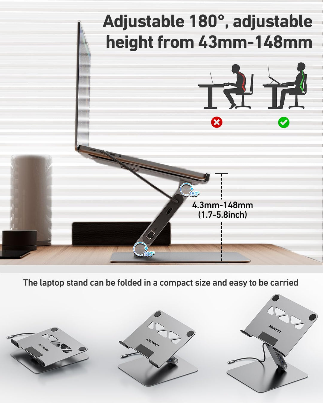 Laptop Ständer mit 6-in-1 USB-C Dockingstation HDMI 4K Aluminium - Bild 9