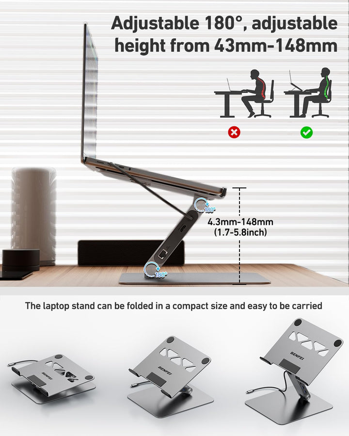 Laptop Ständer mit 6-in-1 USB-C Dockingstation HDMI 4K Aluminium - Bild 9