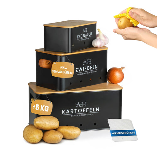 Gemüse Aufbewahrungsbox Schwarz mit Gemüsebürste für 5 kg