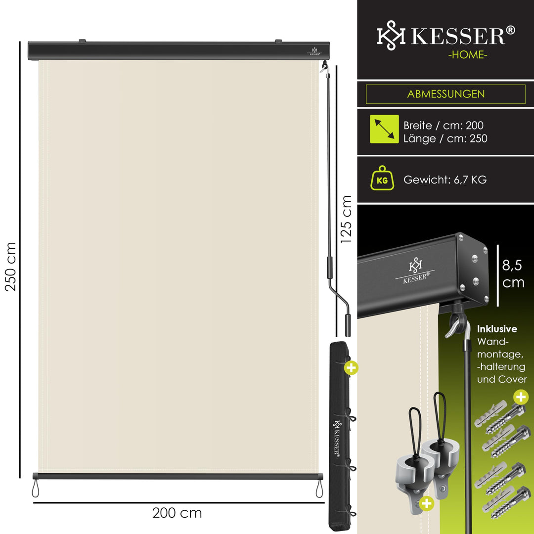 Senkrechtmarkise 200x250cm Aluminium-Kassette Balkon Terrasse beige - Bild 7
