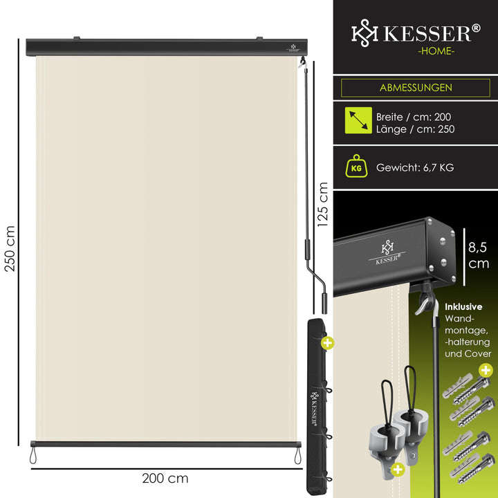 Senkrechtmarkise 200x250cm Aluminium-Kassette Balkon Terrasse beige - Bild 7
