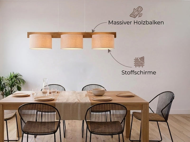 Pendelleuchte Holz Stoff 3-flammig 100cm breit Esszimmer - Bild 5