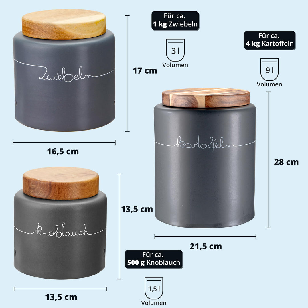 Vorratsdosen Set Keramik 3-teilig Kartoffel Zwiebel Knoblauch Bambus - Bild 4