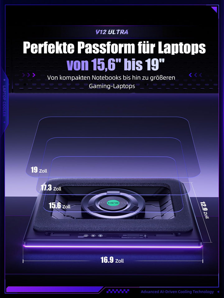 Laptop Kühlpad 15–19 Zoll mit Turbolüfter, RGB und 3x USB 3.0 - Bild 8