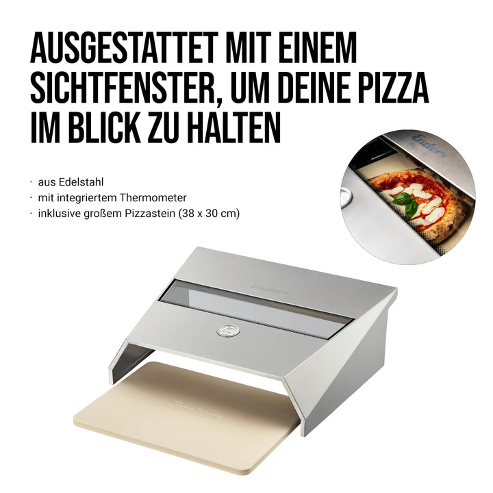Pizza-Grillaufsatz Edelstahl mit Pizzastein 38x30cm und Sichtfenster - Bild 3