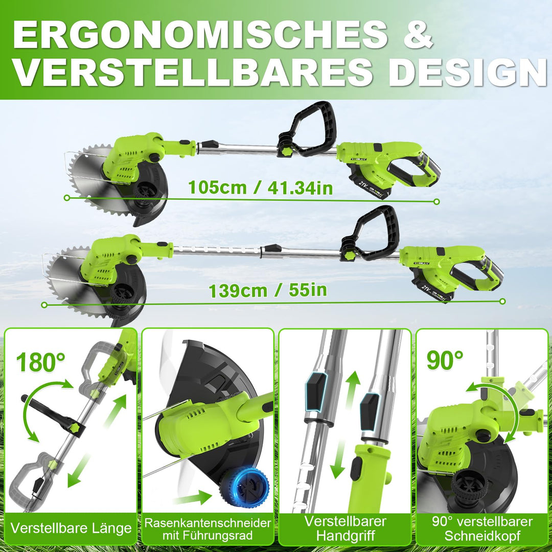 Akku-Rasentrimmer 4-in-1 mit 2 Akkus 21V LCD-Anzeige 24000 U/min - Bild 5