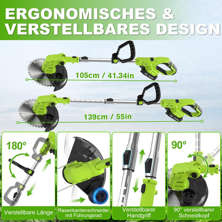 Akku-Rasentrimmer 4-in-1 mit 2 Akkus 21V LCD-Anzeige 24000 U/min - Bild 5