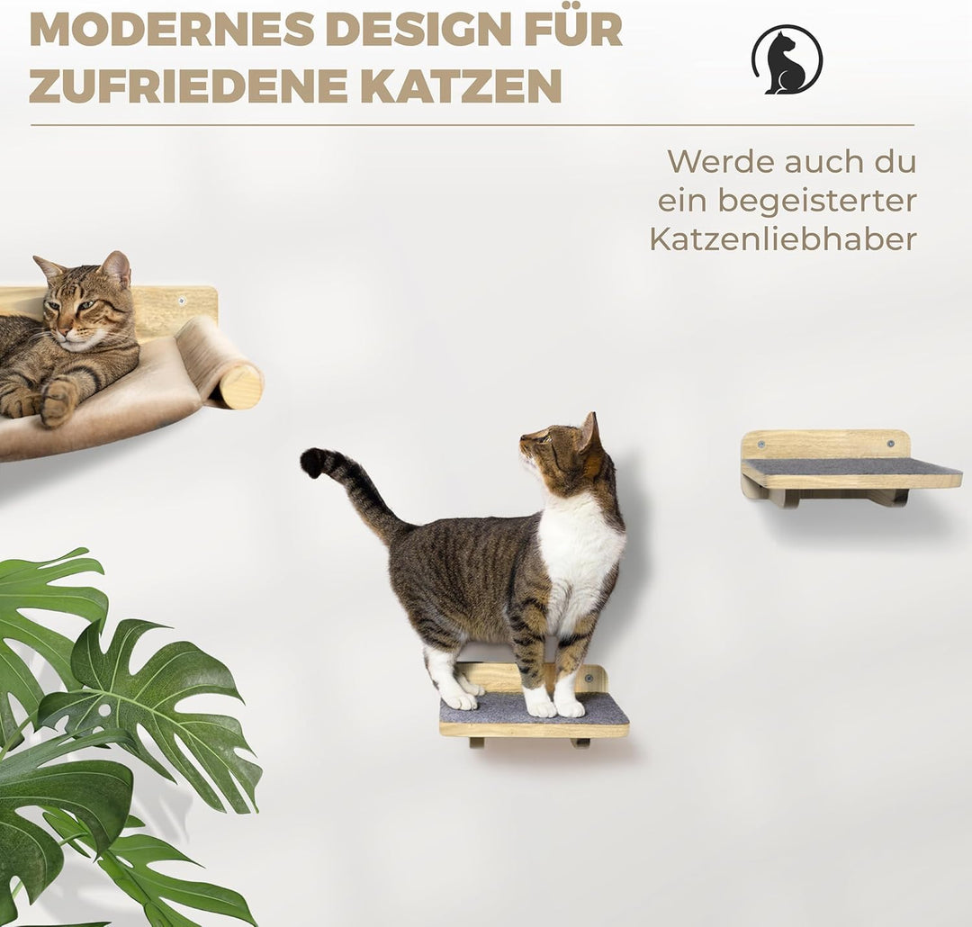Katzen-Kletterwand 5-teilig Naturholz mit 2 Hängematten &amp; 3 Treppen - Bild 7