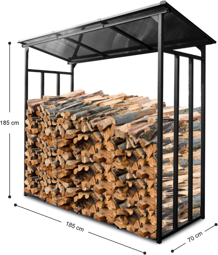 Kaminholzregal XXL Metall mit Dach 185x70x185cm für Garten - Bild 3