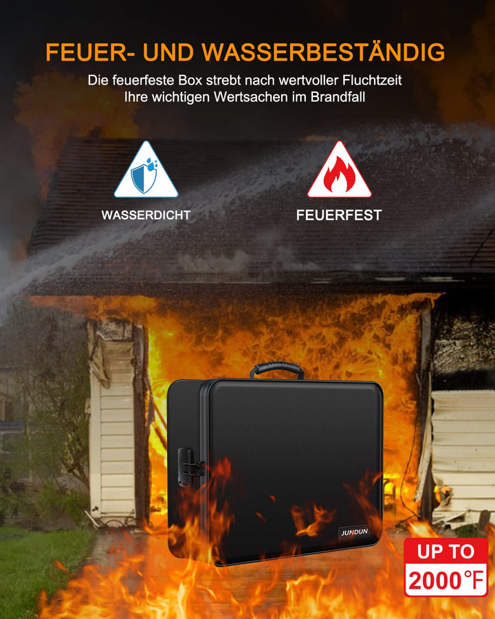 Feuerfeste Dokumentenbox mit Zahlenschloss 36x27x10 cm schwarz - Bild 3