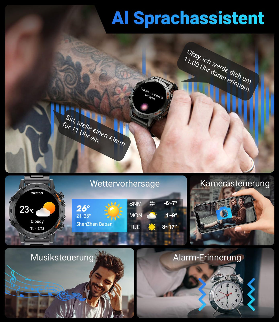 Smartwatch mit Telefonfunktion 1,39 Zoll 111 Sportmodi IP67 Herren - Bild 6