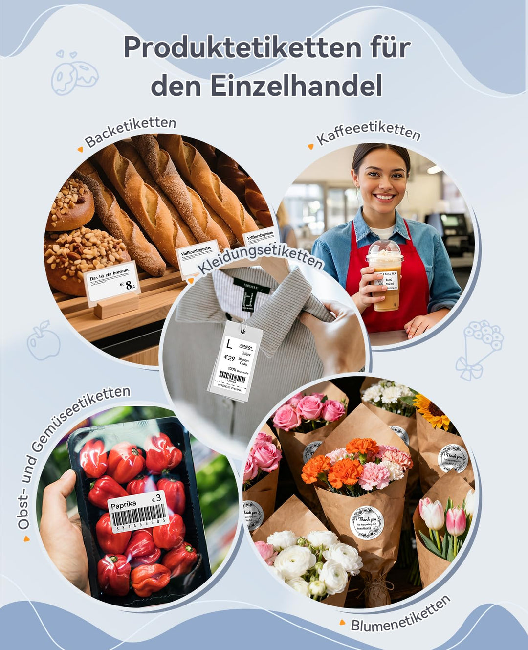 Etikettendrucker Thermodruck Bluetooth 50mm mit 3 Rollen wasserfest - Bild 4