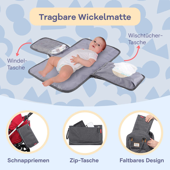 Wickelrucksack mit Wickelunterlage &amp; 18 Taschen, dunkelgrau - Bild 4