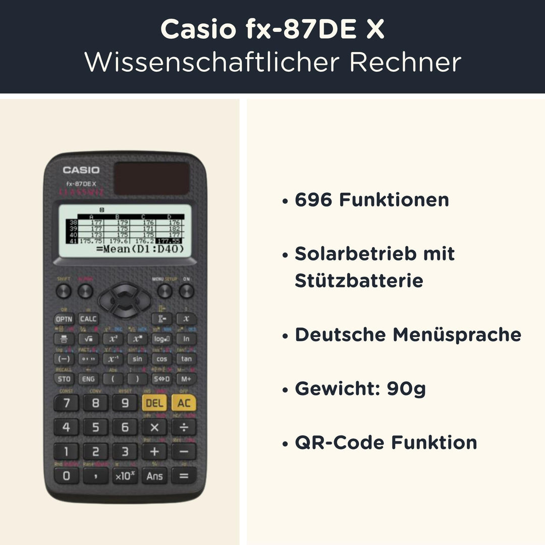 Wissenschaftlicher Taschenrechner 260+ Funktionen mit Schutztasche Schwarz - Bild 2