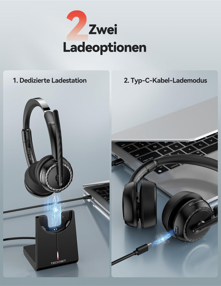 Bluetooth Headset On-Ear mit KI-Rauschunterdrückung 55h Akku Büro - Bild 4