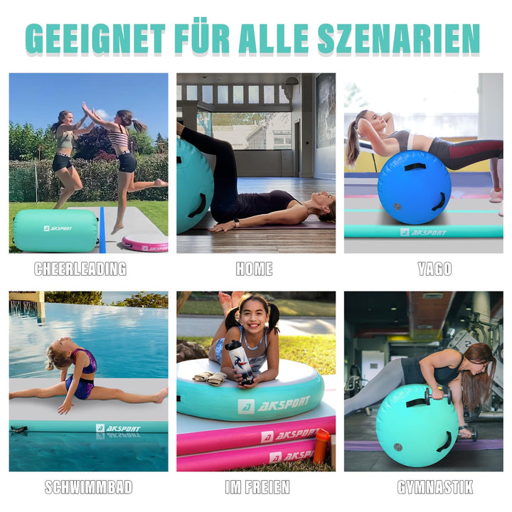 Airtrack Gymnastikmatte aufblasbar 3m mit Luftrolle und Pumpe - Bild 5