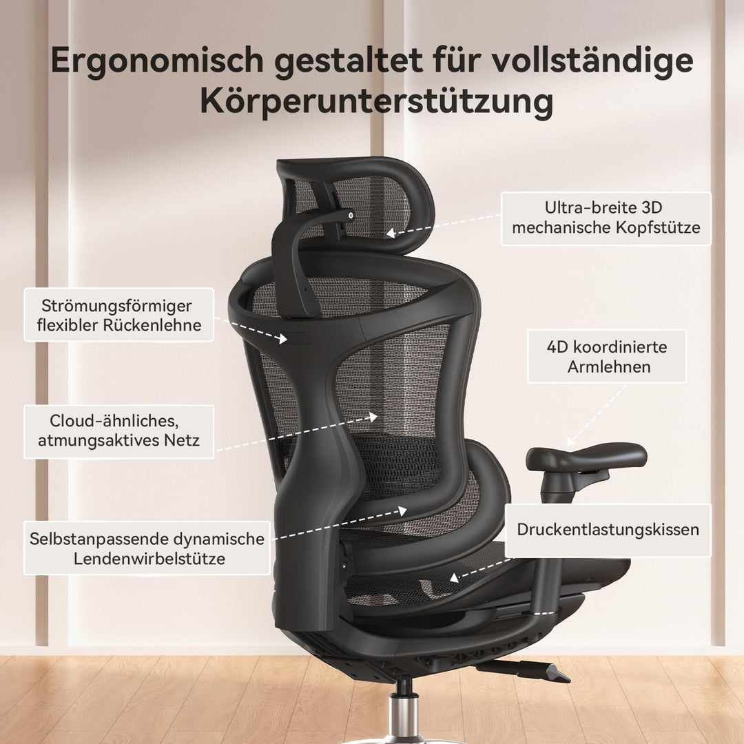 Ergonomischer Bürostuhl Netz mit dynamischer Lendenstütze bis 150 kg - Bild 8
