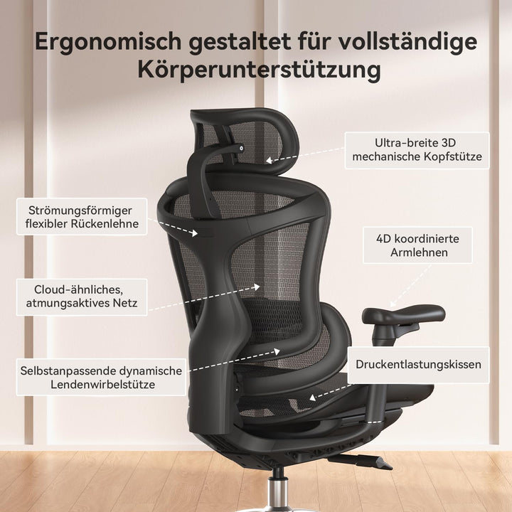 Ergonomischer Bürostuhl Netz mit dynamischer Lendenstütze bis 150 kg - Bild 8