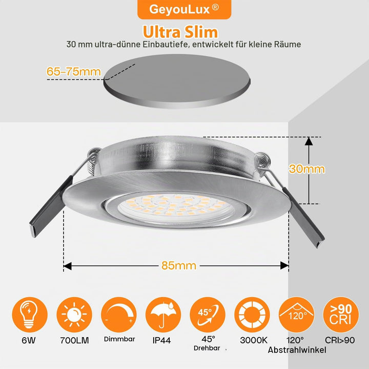 LED Einbaustrahler 230V dimmbar IP44 6W 12er-Set 68mm Nickel - Bild 2