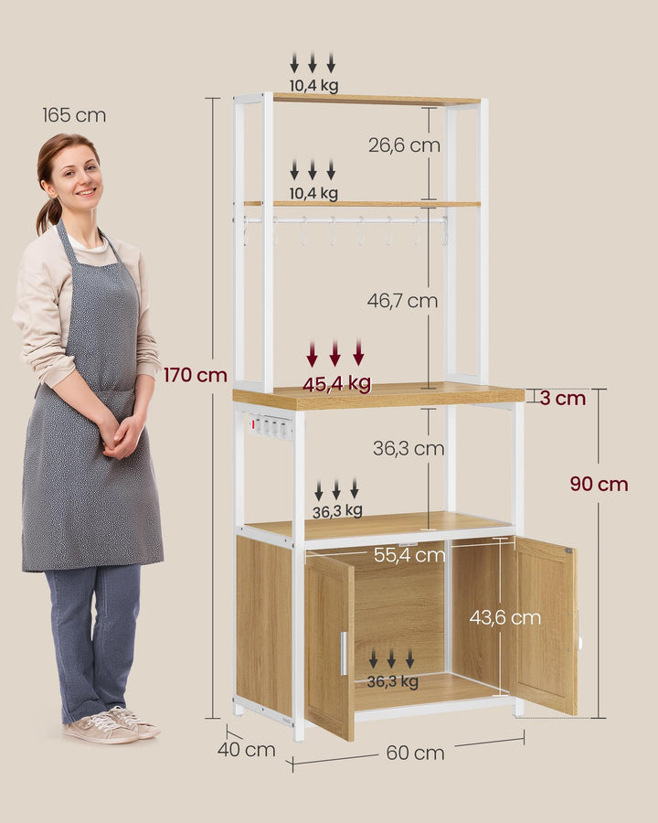 Küchenregal mit Steckdosenleiste 40x60x170 cm Goldeiche Weiss - Bild 4