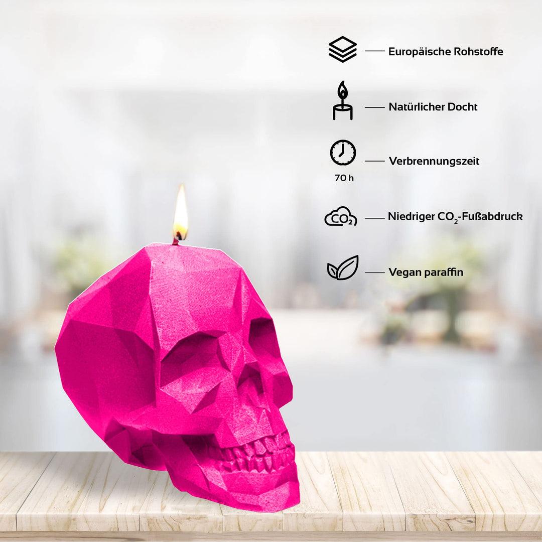Totenkopf Kerze Low-Poly Dunkelrosa handgemacht 7,5 cm - Bild 4