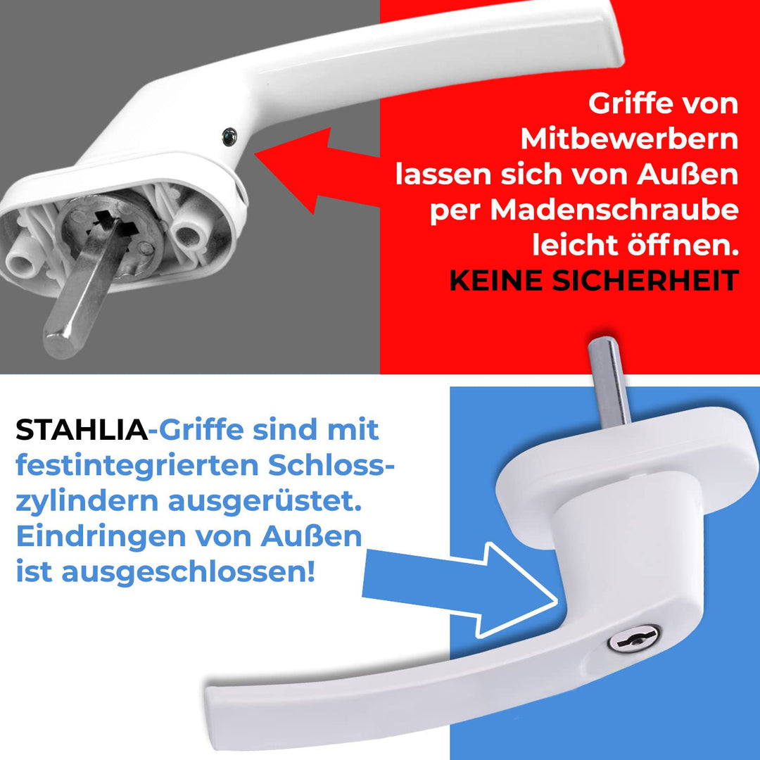 Fenstergriff abschliessbar Aluminium Weiss 10er-Set mit Druckknopf - Bild 3