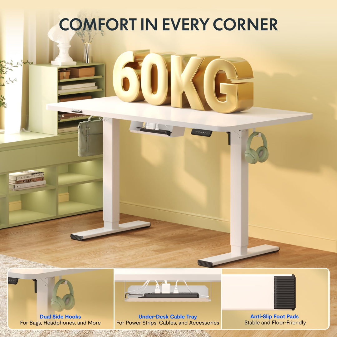 Höhenverstellbarer Schreibtisch Elektrisch 120x60cm Stahl Weiss - Bild 8