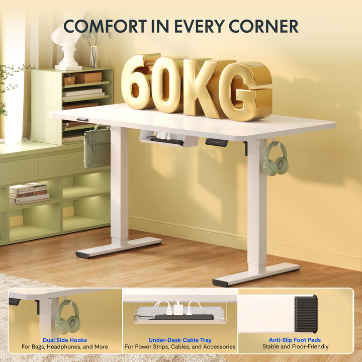 Höhenverstellbarer Schreibtisch Elektrisch 120x60cm Stahl Weiss - Bild 8