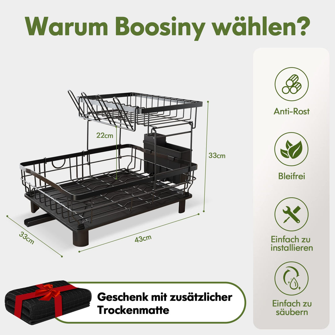 Geschirrabtropfgestell Edelstahl 2-stöckig mit Ablaufrohr Schwarz - Bild 3