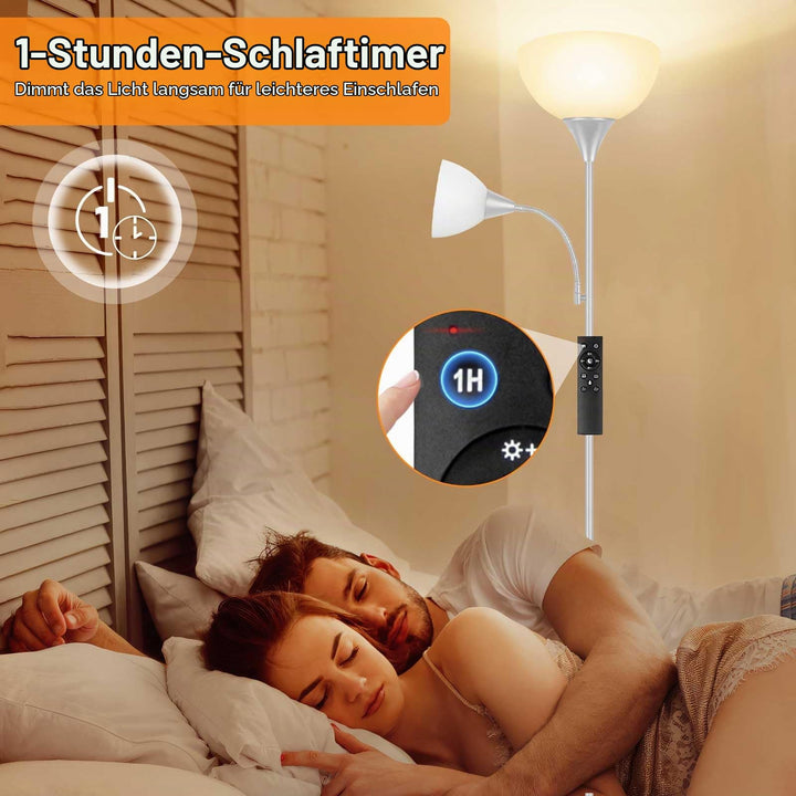 Stehlampe mit Leselampe 2-in-1 Deckenfluter dimmbar 182 cm Silber - Bild 6