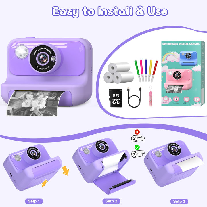 Sofortbildkamera Kinder 1080P mit Druckfunktion 2,4 Zoll lila - Bild 5