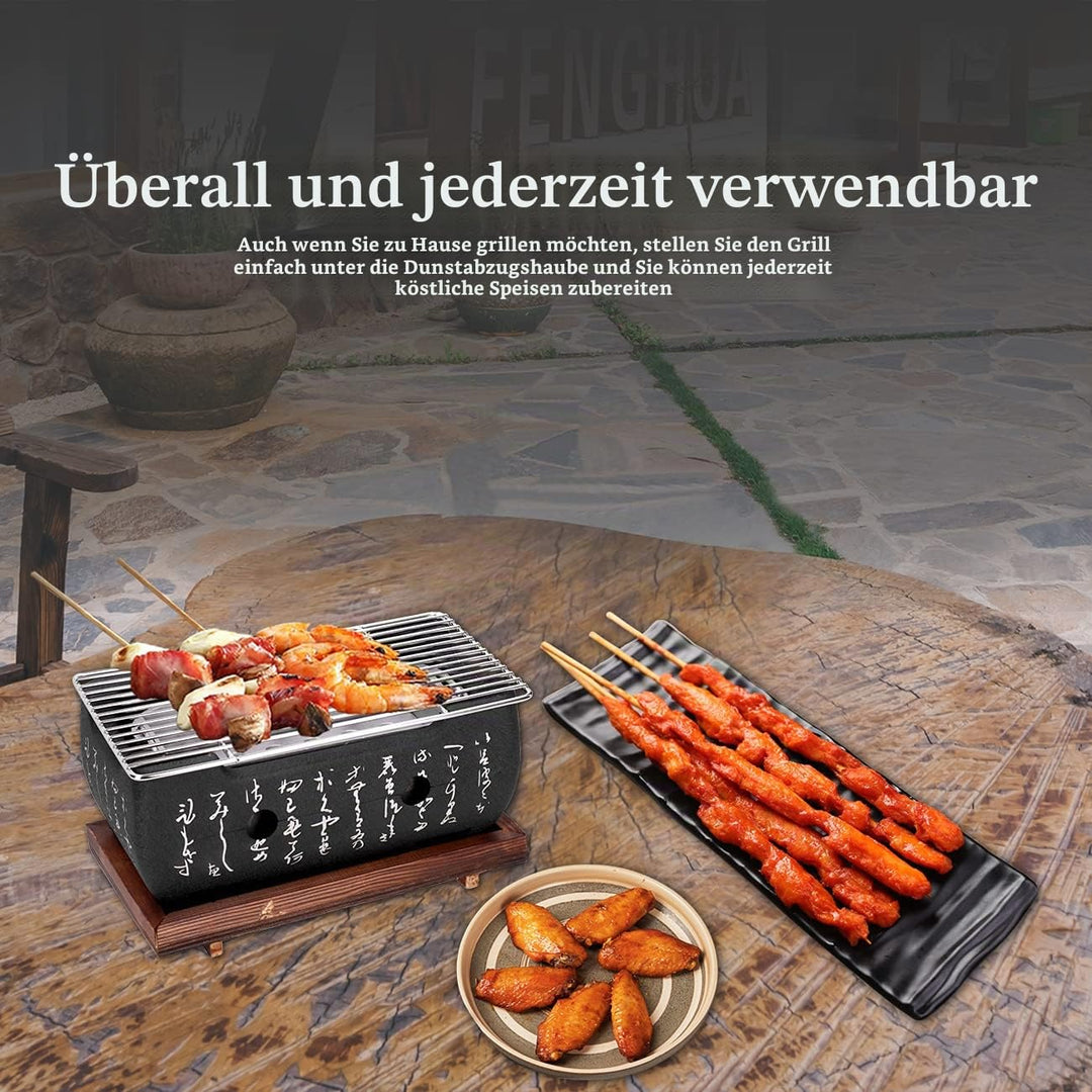 Tischgrill Yakiniku Aluminium mit Edelstahlrost 24x12,5 cm Holzkohle - Bild 4