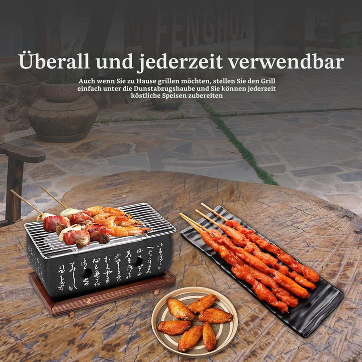 Tischgrill Yakiniku Aluminium mit Edelstahlrost 24x12,5 cm Holzkohle - Bild 4