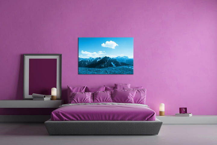 Leinwandbild Berglandschaft Monochrom Blau 80x60 cm Echtholzrahmen - Bild 3
