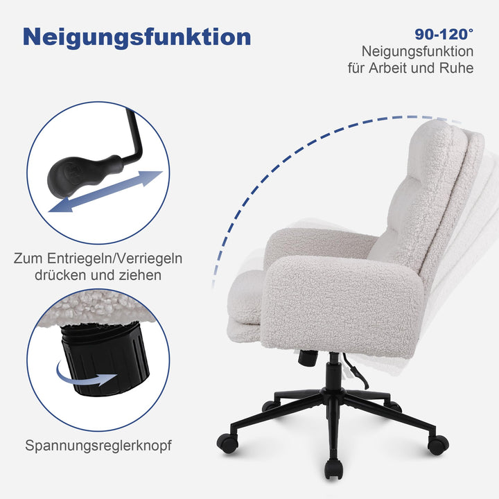 Schreibtischstuhl Kunstfell Kaschmir Creme höhenverstellbar 360° - Bild 4