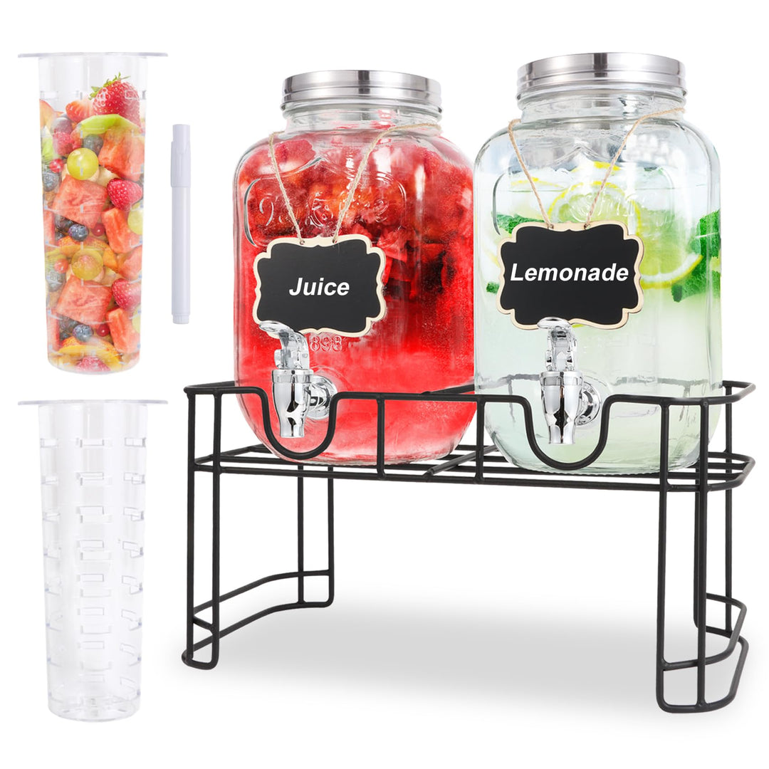 Glas Getränkespender 4L mit Zapfhahn und Ständer 2er-Set